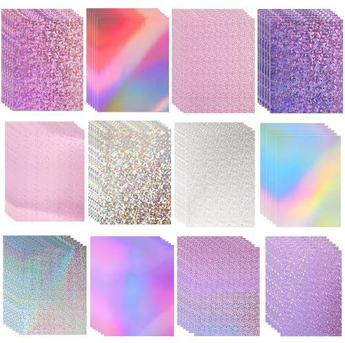 72 Sheets A4 Holographic Cardstock, 250gsmMetallic Shiny Iridescent Mirror Paper with Glitter Finish for Card Making, Party Decor, Crafts & Scrapbooking