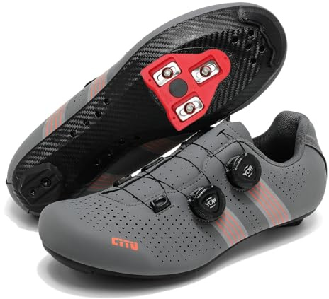 JiuQing Scarpe Ciclismo Uomo Scarpe da Strada A Pianta Larga Compatibili con Peloton E KEO Tacchette Delta Incluse Leggere E Traspiranti per Ciclismo Indoor,Grigio,43 EU