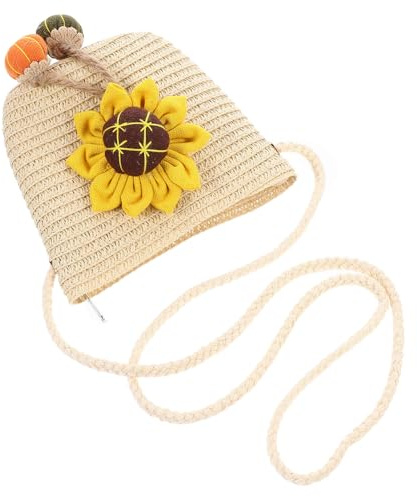 Milisten Bolso Bandolera de Paja para Niña, Bolso Cruzado Beige, Material de Paja Natural, Adecuado para Escuela y Playa, Mochila Infantil Ligera y Práctica