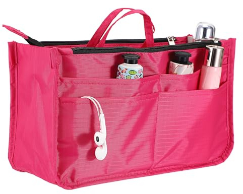IGNPION Organizador de bolso de mano impreso, 13 bolsillos, bolsa expandible, cierre de cremallera, organizador de pañales con asa (rosa)