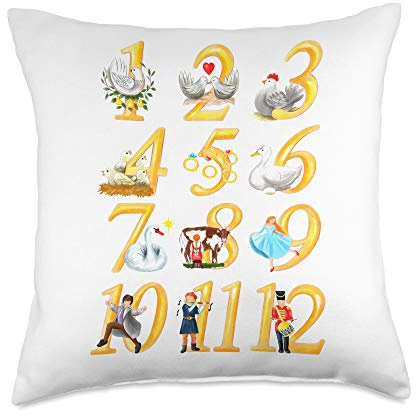 Christmas Carol 12 Days Partridge Pear Tree Throw Pillow