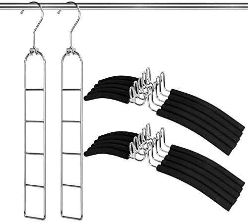 2 Stück Kleiderbügel, 5 in 1 Metall Kleiderständer, Anti Rutsch Mehrlagige Kleiderbügel, Eva Schwamm Mehrzweck Kleiderbügel, Platzsparende für Jacken Shirts T-Shirts Mäntel Pullover (Schwarz)