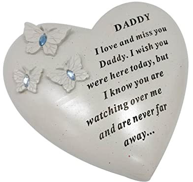 Adorno de tumba personalizado/placa conmemorativa con corazón con 3 mariposas y gemas azules, decoración en la tumba regalo en el recuerdo amoroso de tus seres queridos fallecidos (papá)