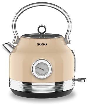 Sogo Retro Vintage Edelstahl und Emaille (Beige, Wasserkocher 2200 W)