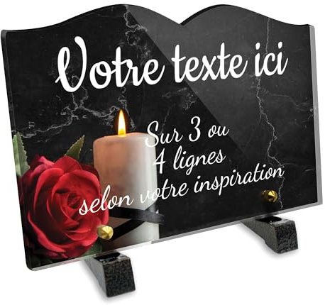 Plaque funéraire Livre Personnalisable en plexi Motif Bougie et Rose Rouge, différentes Tailles, épaisseur 6mm, personnalisée sur Plusieurs Lignes 22-5x15 cm