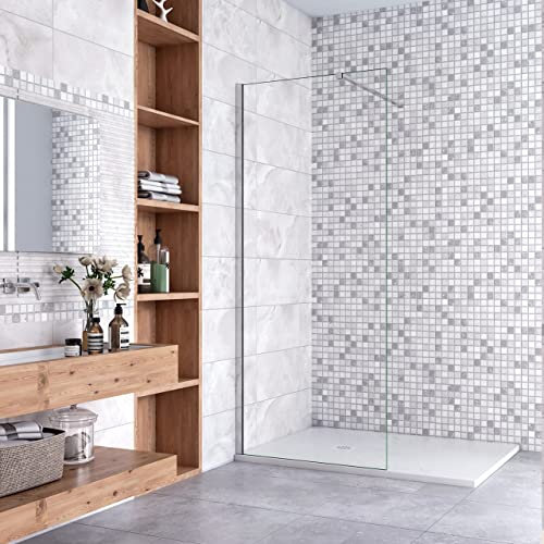 Walk In Parete per Doccia Vetro Temperato 8mm Anticalcare Trasparente inclusa Barra Stabilizzatrice da 90 cm Tagliabile 80x190cm