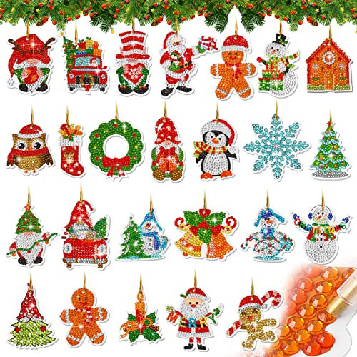 BETESSIN 25Pcs Diamond Painting Weihnachten Anhänger Diamant Malerei Weihnachtsdeko 5D DIY Diamant Weihnachtsbaum Anhänger Set Geschenk Anhänger Weihnachten Deko Mini Tannenbaum Deko