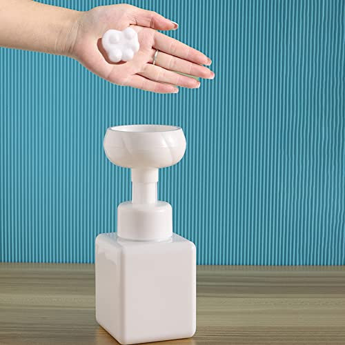 SPORTARC 2 bottiglie vuote da 450 ml con erogatore di schiuma a forma di fiore, dispenser di sapone liquido in schiuma di plastica ricaricabile, contenitore per le mani per la pulizia, viaggi (bianco)