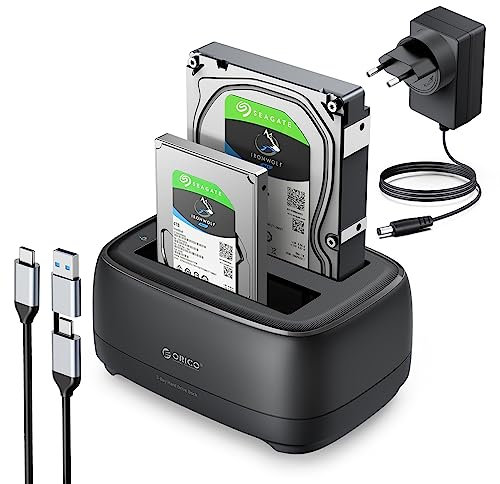 ORICO Dual Bay Docking Station Hard Disk USB 3.2 Gen1 per HDD SSD SATA da 2,5 e 3,5 Pollici, Case Externo per Disco Rigido Fino a 40TB con UASP e Cavo 2-in-1 (DD28C3)