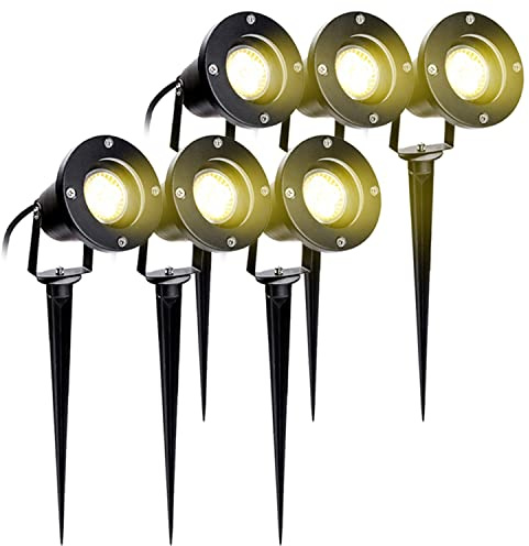 Herrselsam Led-utomhusstrålkastare, 6 st, 4 W, GU10, trädgårdsstrålkastare med markpen, utomhusbelysning, varmvit, 3000 K, ledlampa för utomhusbruk, vattentät, IP65, för trädgård, terrass, växter