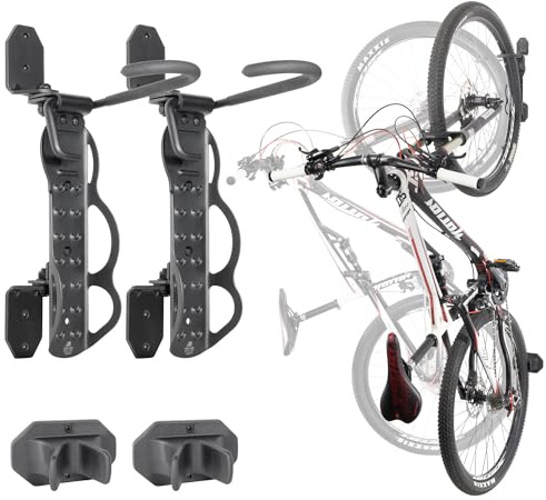 BIKE HAND Swivel Bicycle Wall Hanger - Vertical Hook Wall Mount Holder - Indoor Garage Storage Bicycle Rack for MTB & Road Bikes - Max. Tire Width 2.3 - 2 Pack