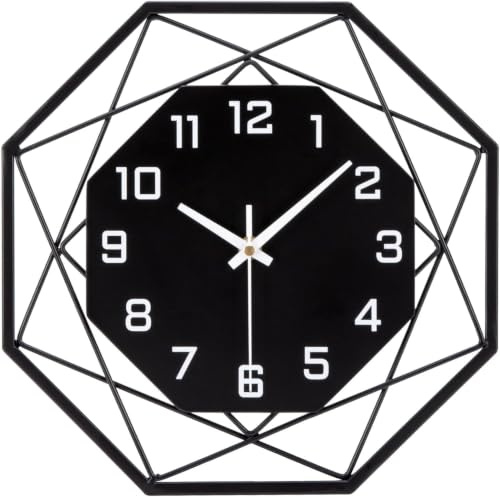 VIVILINEN Reloj de Pared de Metal y Madera 30cm Silencioso Estilo Moderno Original para Salon, Dormitorio, Cocina, Oficina