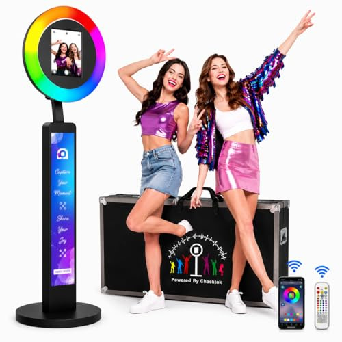 YCKJNB Photo Booth Portatile con Flight Case, Macchina Fotomatón per iPad con Luce ad Anello, Logo Personalizzato Gratuito, Selfie Booth Leggero per Feste, Matrimoni, Noleggio, YouTube, TikTok Live
