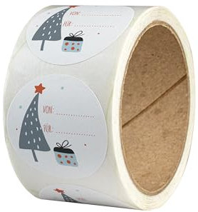 Weihnachtsaufkleber zum Beschriften als Geschenkaufkleber – 50 Sticker Weihnachten – rund, Ø 4 cm – Weihnachtsetiketten selbstklebend auf Rolle – Sticker Set Weihnachten, Winter - TANNENBAUM