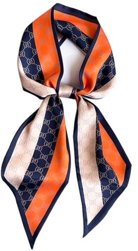 Clysoru Bufanda de satén para el cuello de mujer con estampado, bufandas para el cabello, bufandas de bolso, bufandas de moda, elegante diseño en ángulo oblicuo de 150 cm X 15 cm, 59 * 5.9in
