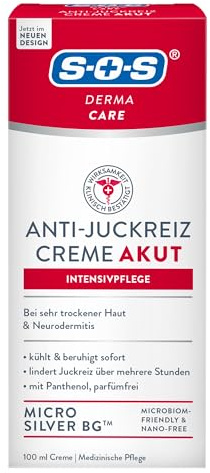 SOS Derma Care Anti-Juckreiz Creme Akut Intensivpflege (100 ml) – lindert Juckreiz bei trockener Haut & Neurodermitis – mit Panthenol & Micro Silber – für Erwachsene & Kinder geeignet