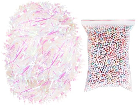Papel triturado brillante de 200 g, bolas de espuma de 10 g, papel triturado, decoración de relleno de caja de regalo, relleno de embalaje, accesorios de embalaje de regalo