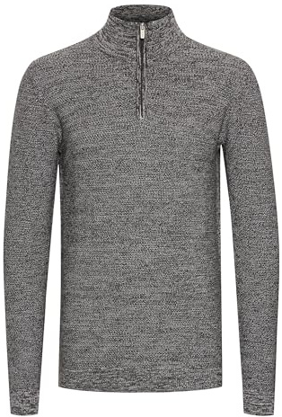 Indicode IDJador Men's Knitted Jumper Troyer Fine Knit Pullover with Troyer Collar Cotton Blend Regular Fit, Charcoal (915), L