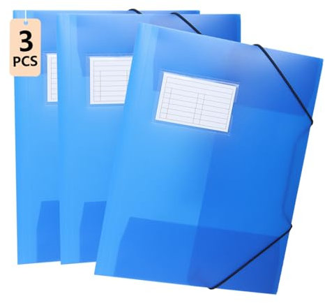 DoocliB Sammelmappe A4 3er Set, Eckspannermappe aus Kunststoff mit Gummizug - Stabile & Langlebige Plastik Mappe für Schule, Kinder (Blau 3 Stück)