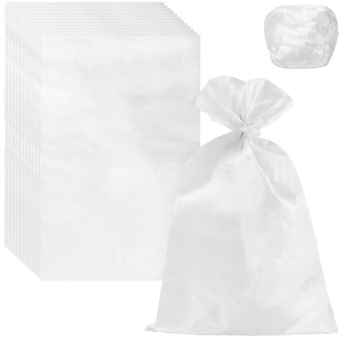 FUNSUEI Lot de 60 Sac a gravats Blancs, 45 x 77 cm, Sac de Sable Vide avec Cordon de Serrage en polypropylène à remplir