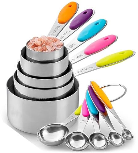 10 Stück Messlöffel Set, Cup Messbecher Set Edelstahl für Messen Flüssigkeiten und Feststoffe mit 5 Measuring Cups und spoons, Messwerkzeug von Küchen, Dosierlöffel Küchengeräte (Farbe)