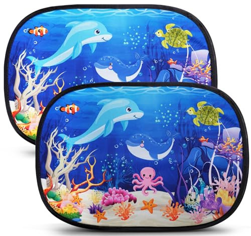 Blissiquee Car Window Shades for Baby, 2 Pack UV-Blocking Mesh Sun Visor (48x35cm), Ocean Patterns & 8 Suction Cups Car Sun Shade for Infant Protection Perfect for Sedan/SUV/Minivan