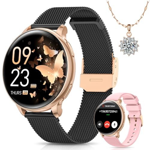 Sanorum Montre Connectée Femme avec Appel Bluetooth, 1.27 HD Smartwatch Fonction Féminine, 120+ Modes Sportifs, 24H Fréquence Cardiaque, 24H SpO2, Sommeil, Calories IP68 Podomètre Android iOS Or Noir