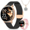 Sanorum Smartwatch Damen, 1.27 HD Screen Armbanduhr mit Telefonfunktion 120+ Sport, Menstruationszyklus SpO2 Pulsuhr Schlafmonitor Schrittzähler Fitness Tracker Rund, IP68 iOS Android Gold Schwarz