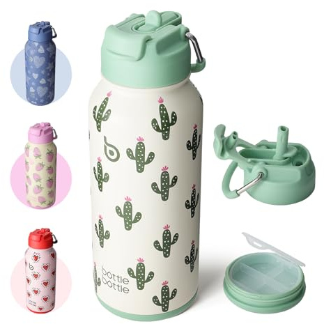 BOTTLE BOTTLE Insulated Water Bottle 950ml(32oz) Stainless Steel Sports Water Bottles with Straw Dual-use Lid Drink Flask Design for Gym with Pill Box (Sweet Oasis)