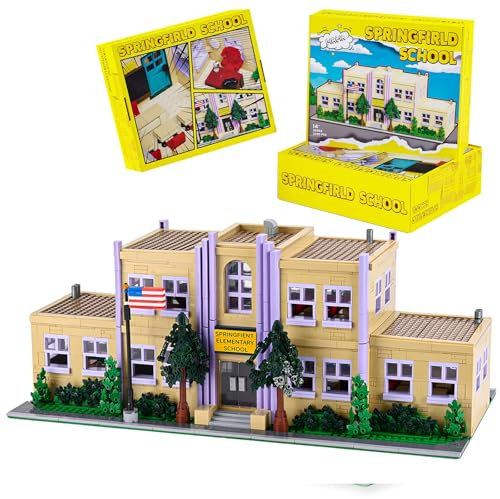 barweer Schule Klemmbausteine Haus,Simpsoned Springfiel Elemantery School Architecture Häuser Bausteine, Stadthaus Gebäude House Modular Building Set für Erwachsene Adult Kinder (3500 Teile)