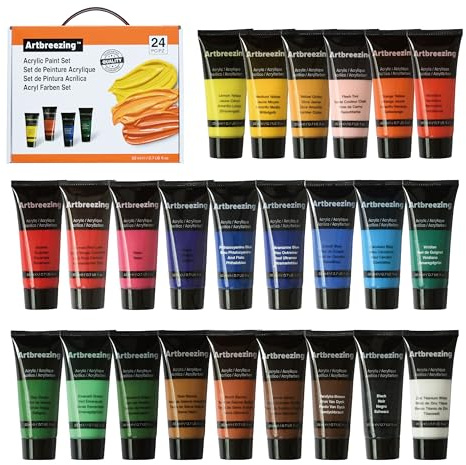 Artbreezing Acrylic Paint Set,24 x 22ml (0.74-oz) Tube Set,Highly Pigment Art Paints for Artists,Beginner to Pro,Ideal for Canvas,Wood,Fabric,Paper (24)