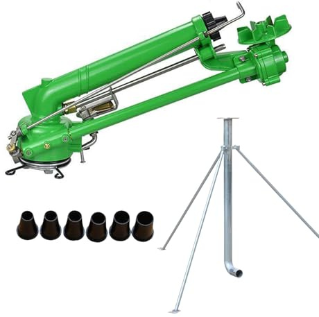 BAIYITONGDA Big Rain Gun Sprinkler with Tripod Base, 2 Impulse Impact Sprinkler, 360° Large-Area Watering Spray, Lawn Sprinkler for Farmland Irrigation, Dust Removal