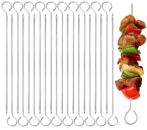 Lot de 20 brochettes en acier inoxydable de 20 cm pour barbecue, Brochette Réutilisables pour Barbecue, Viande, Légumes,guimauves, chocolat, snacks de feu de camp