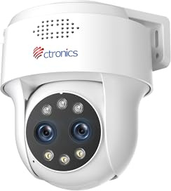 Ctronics Double Objectif Caméra Surveillance WiFi Extérieure Zoom Hybride 10×, 4MP 2.5K, Auto Suivi, Détection IA, Vision Nocturne Couleur 30m, WiFi Double Bande, FTP/NVR, PC/App, 128GB SD/Cloud