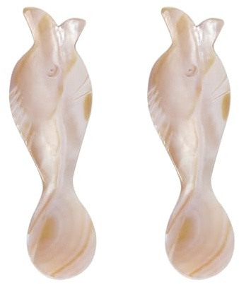 WANGCL Pack de 2 cucharas de caviar de nácar hechas a mano – Mango redondo, color café (9x2,4 cm) para servir huevas de caviar