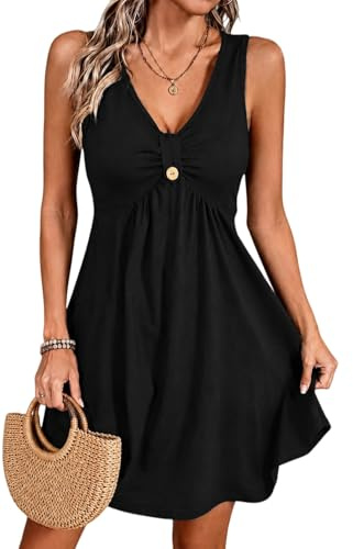 ROFUSSO Abiti Estivi da Donna 2026 Abito Senza Maniche con Scollo a V Abito Casual A-Line Canotta Mini Abiti da Spiaggia(Nero,XL)