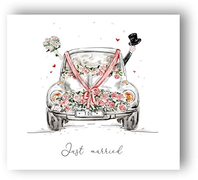 Lucy Claire Illustrations Greetings Card, Just Married, Sweet Wedding Celebration, Cute Illustrated Greeting Card