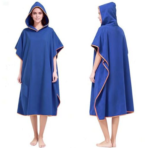 AUYAO Surfponcho, 107 cm x 80 cm handduk poncho med huva för vuxna, byt lager med spänne, snabbtorkande mikrofiber, unisex ponchohandduk perfekt för semester surfing strand, mörkblå