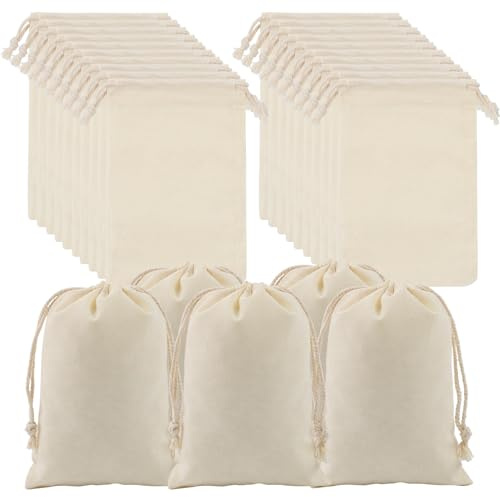 Leeyunbee 30 Piezas Bolsitas de Algodón 9,5 x 14,5 cm con Cordón | Pequeño, para Rellenar y Pintar, Bolsa de Regalo de Algodón, para Bodas, Fiestas, Navidad y Pascua, Calendario de Adviento