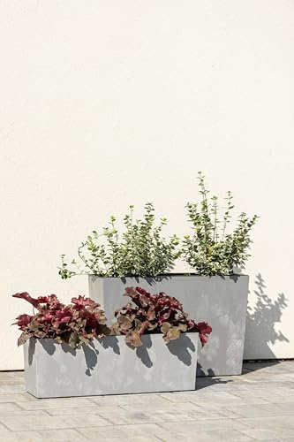 Gordanluk Large Rectangular Trough Planter – Self-Watering with Removable Insert/Liner – Concrete-Effect, Indoor/Outdoor | Modern tall Polypropylene Window Box -56 x 19 x 36.5 cm | Grey