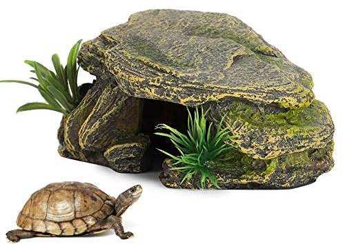 Pwshymi Sköldpaddsreptilhabitat, Hartsgömningsgrotta, 16x9,5x6,5 Cm Akvarieskydd med Livfull Design, Stressavlastning i Värmeskugga för Sköldpaddor, Grodor och Inhägnader för Reptiler