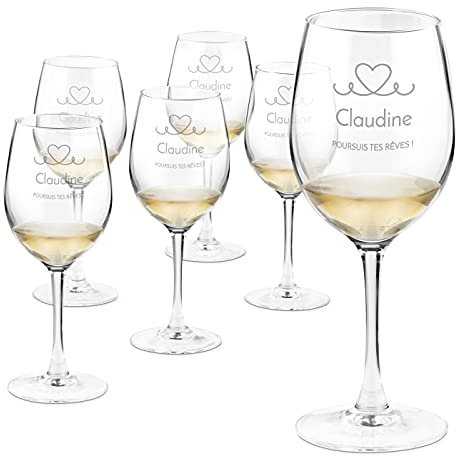 Maverton 6 Verres à Vin en Cristal pour elle - 6 Verres gravés 350 ml - Verre Personnalisé - Vin Rouge et Blanc - Cadeau d’anniversaire pour chaque Femme - Rêves