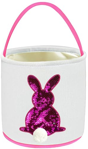 Leesgel Cestas de Pascua, Cestas de Pascua para Huevos de Pascua Manualidades, Bolsa Regalo para Juegos de Caza del Huevo de Pascua Decoracion Pascua Easter Basket Easter Egg Hunt - Rosa Lentejuela