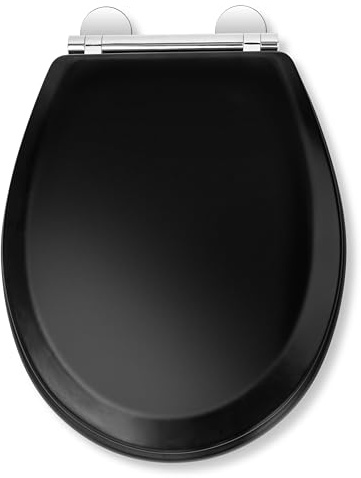 Croydex Lene Toilettendeckel mit Absenkautomatik aus Holz – Flexi-Fix Einfache Montage - Schnellverschluss für einfache Reinigung – Antibakterieller klodeckel - Schwarz