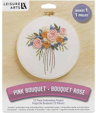 LEISURE ARTS Embroidery Kit 6 Bouquet - Embroidery Kit for Beginners and Adults, Cross Stitch Kits with Patterns, DIY Starter Set for Seasonal Craft Projects