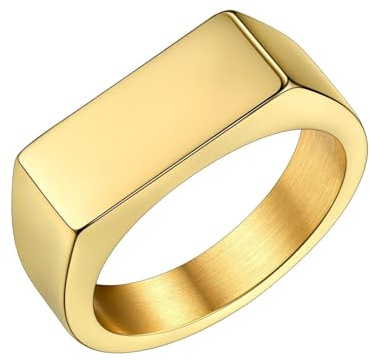 Bestyle Gold Rings for Men Rectangle Shape Gold Signet Ring Chunky Simple Plain Solid Stainless Steel Casual Ring Rerto Biker Statement Jewelry Stackable, Size 10