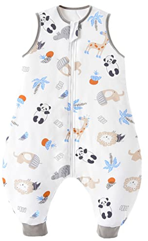 Chilsuessy babysovsäck med fötter, 2 TOG, året runt-sovsäck för baby, sovsäckar utan ärmar, med ben, för spädbarn/barn, skog och panda, 80 cm/babylängd 90–100 cm