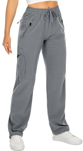 mosingle Women's Walking Trousers Cargo Pants Quick Dry UPF 50 Travel Golf Pants Lightweight Camping Work Pants Zipper Pockets #6608-Grey-XS