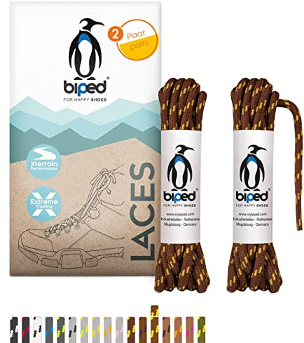 biped LACES 2 Paar Wanderschuh Schnürsenkel Polyester rund ø 4 mm extra robust - reißfeste Qualitäts- Schuhbänder für Hiking, Trekking und Arbeitsschuhe z2917(#B22 light brown/yellow,120 cm)