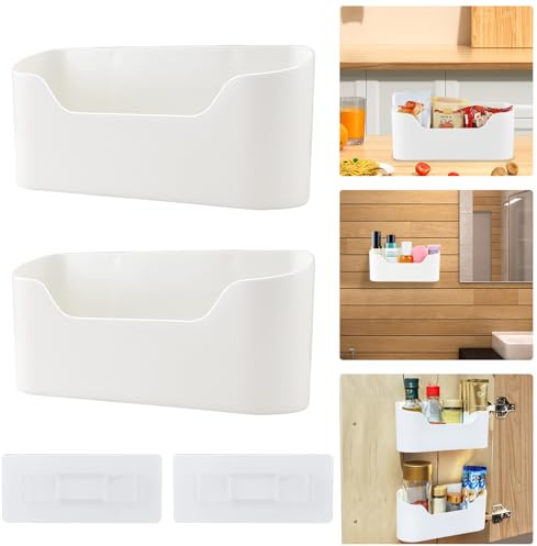 Mezzar Cajas de Almacenamiento de Puertas Cocina, 2 Piezas Organizador Armarios Pegajosas Colgantes en la Pared, Cajas Organizadoras de Plastic para Cocina Baños y Refrigeradores
